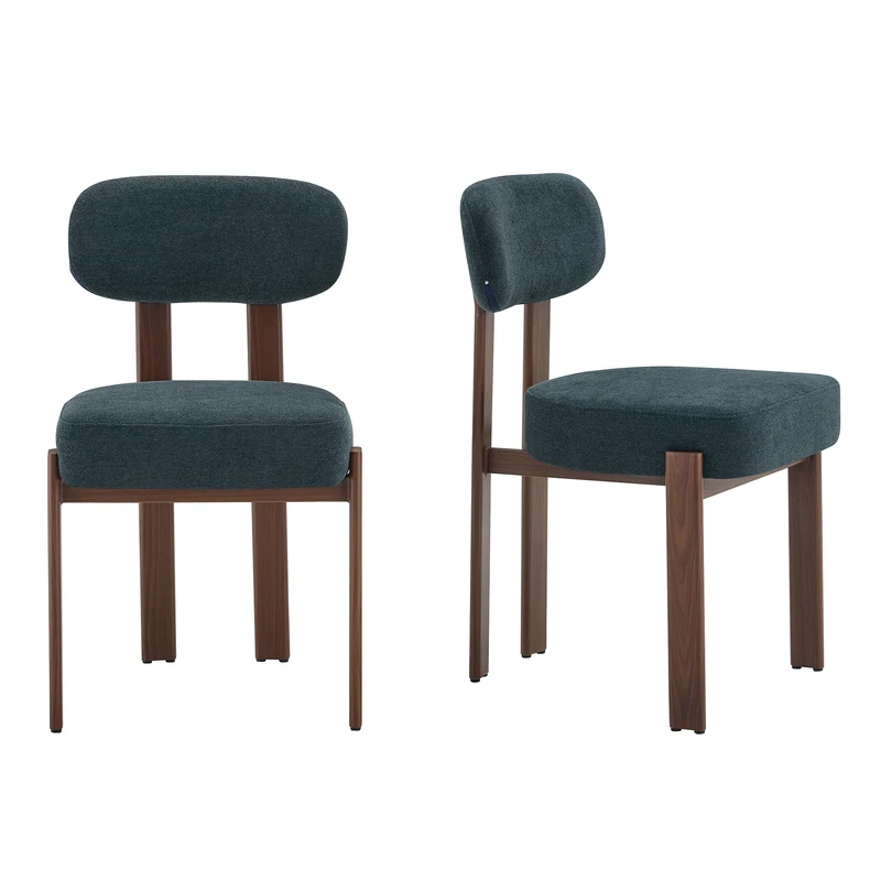 Demonising Lot de 2 chaises de salle à manger en lin noir, style moderne mi-siècle, dossier courbé, rembourrage épais, 57x49x82,5 cm CLASSICBOXSET