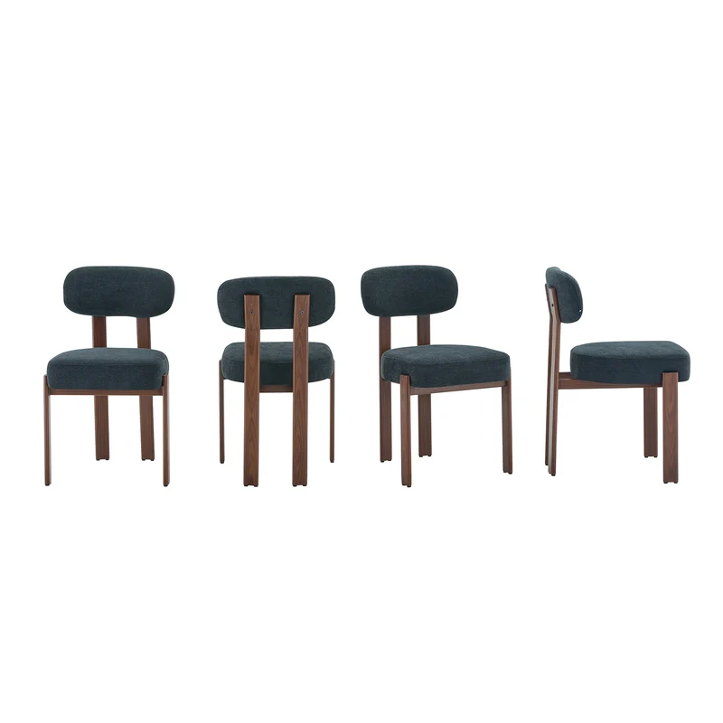 Lot de 4 chaises de salle à manger en lin noir, dossier courbé, rembourrage épais 57x49x82,5 cm CLASSICBOXHOME