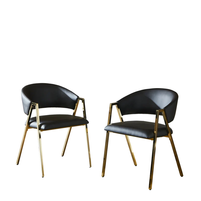 Lot de 2 chaises de salle à manger en similicuir noir, cadre métal doré CLASSICCEILINGHOME