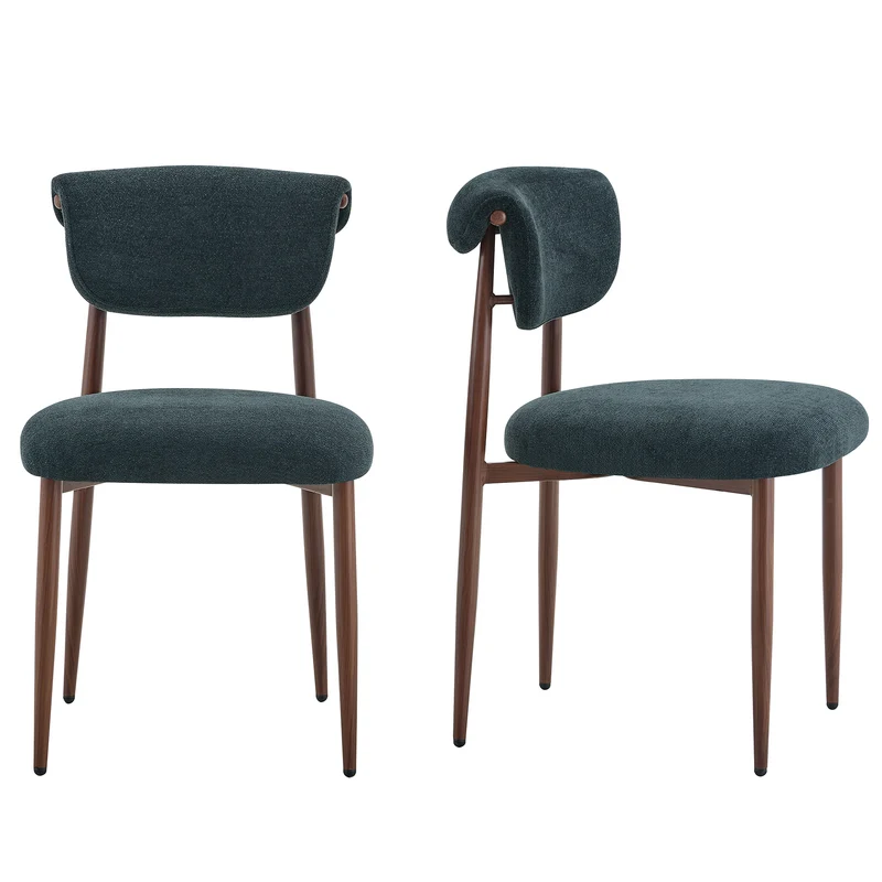 Lot de 2 chaises de salle à manger noires en lin, courbé, pieds effet noyer CLASSICBARHOME