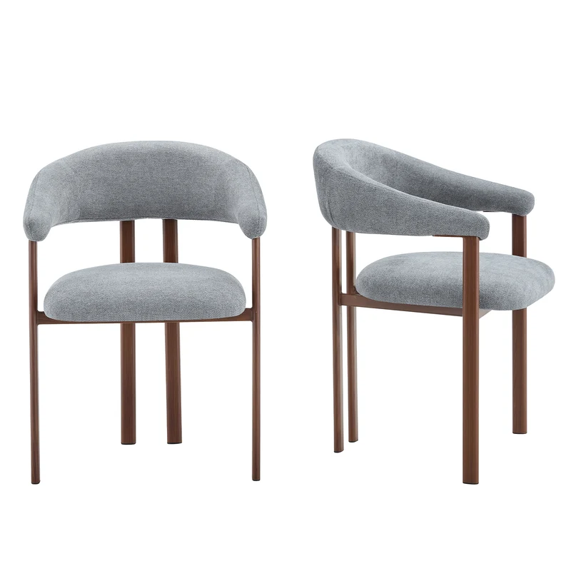 Lot de 2 chaises en lin gris clair, pieds métalliques effet bois noyer CLASSICCARTSET