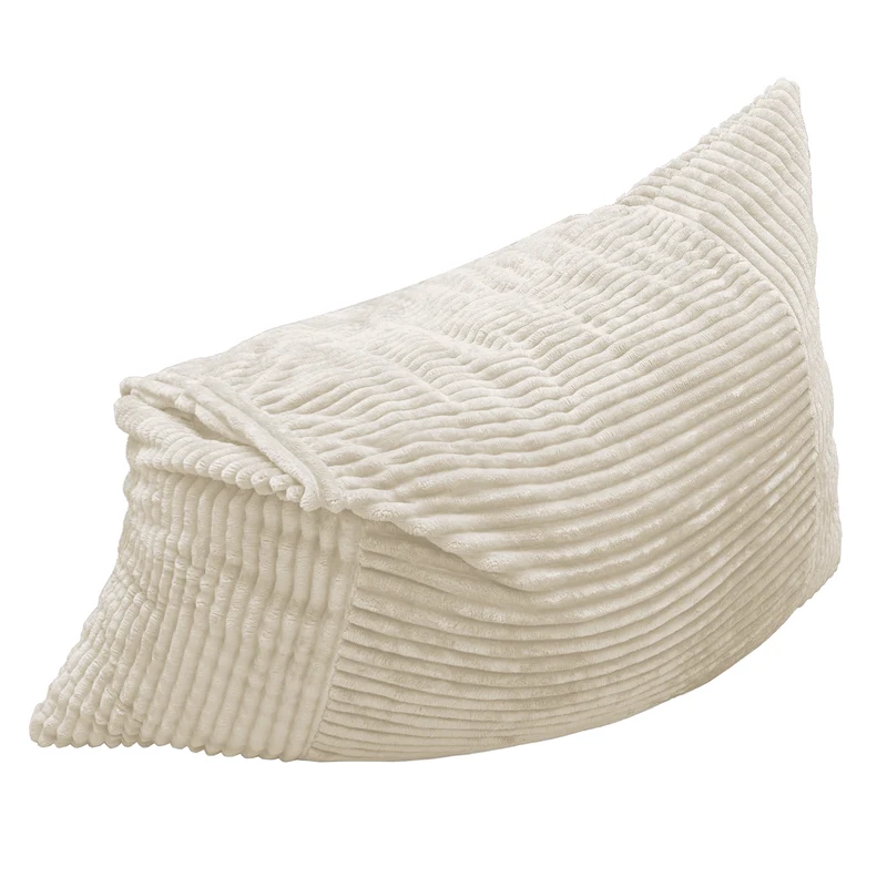 Pouf poire convertible lit flanelle côtelée blanc clair déhoussable 180x125cm CHROMECEILING