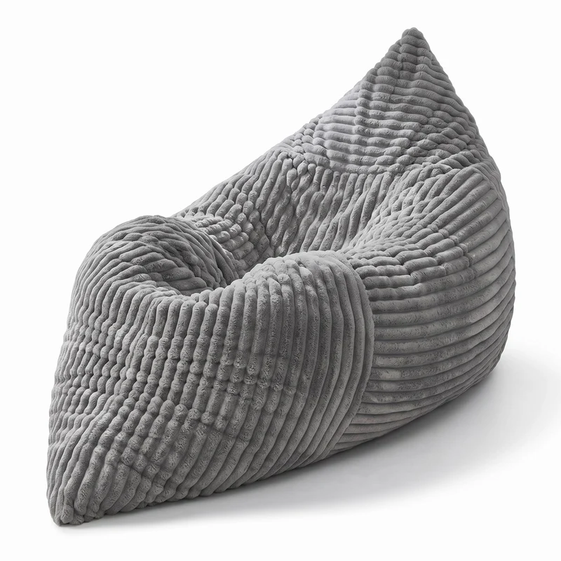 Pouf poire convertible lit flanelle côtelée gris clair déhoussable CHROMEDRESSER