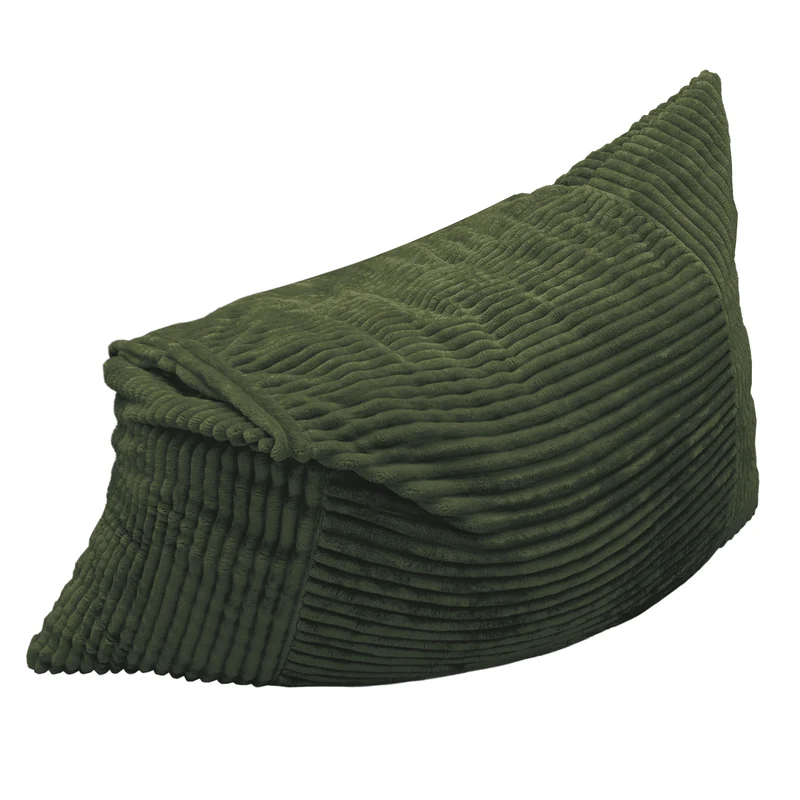 Pouf poire convertible lit flanelle côtelée vert déhoussable 180x125cm CHROMECLOCK