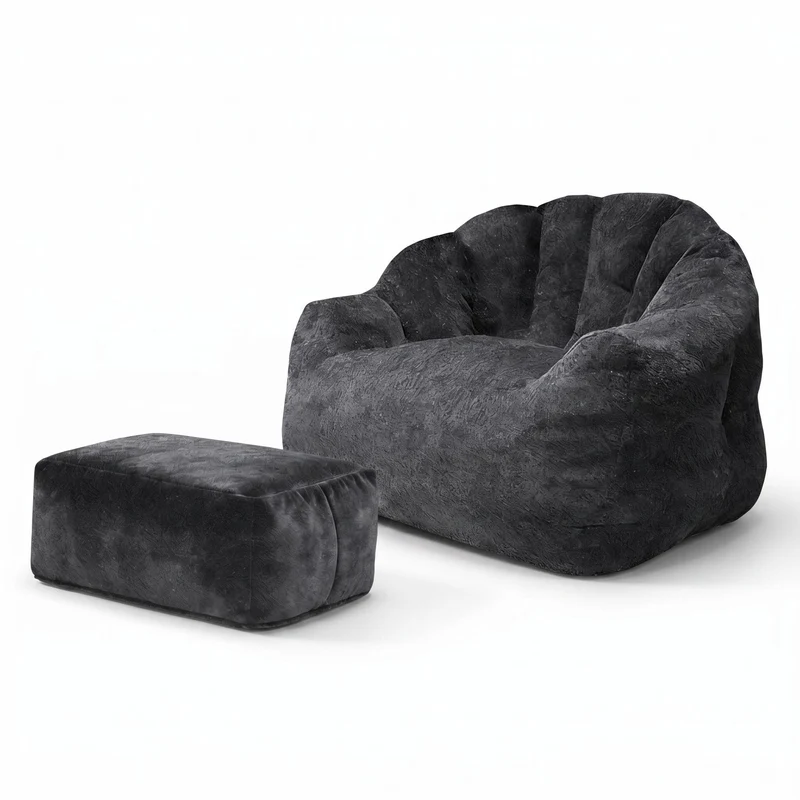 Fauteuil rond matelassé avec repose-pieds noir avec paillettes sans montage 99x86x65cm CHROMEARMOIRE