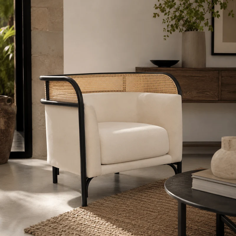 Sillón de ratán y madera lacado Dayana