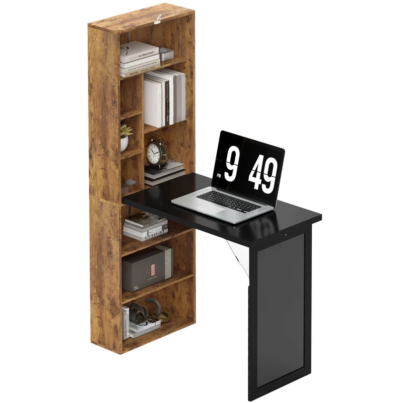 Bureau d'ordinateur pliable gain de place avec étagère et tableau noir 98 x 51 x 153 cm style contemporain en MDF marron 21_0002451