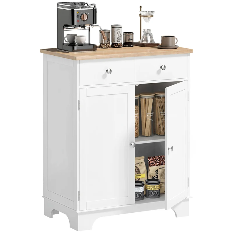Buffet de rangement rectangulaire salon cuisine 68 x 40.3 x 85 cm rangement 2 tiroirs style scandinave en MDF blanc 21_0002181