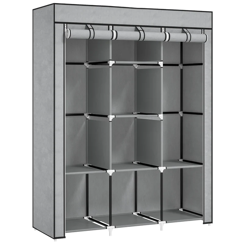 Armoire penderie pour chambre 125 x 43 x 162.5 cm 8 étagères fermeture à glissière moderne épuré en non-tissé gris clair 21_0005817