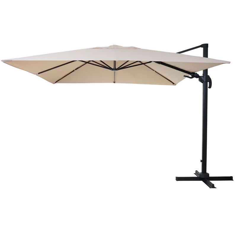 Parasol déporté orientable 3 x 4 m Ø env. 5 m polyester et aluminium 26 kg crème sans pied 04_0007952
