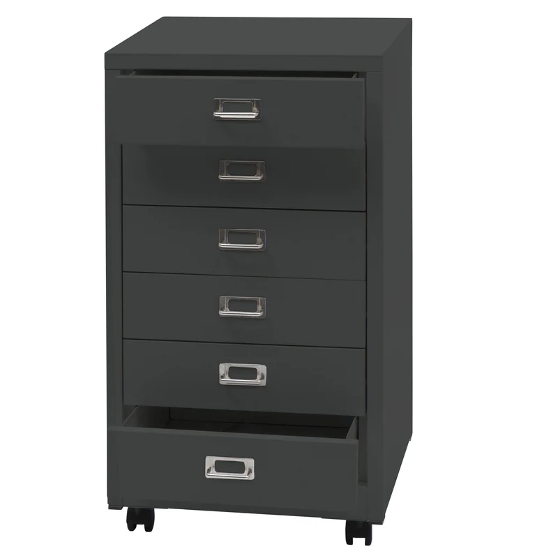 Caisson à tiroirs meuble de bureau 75 x 40 x 41 cm 6 tiroirs en acier gris foncé 04_0008273