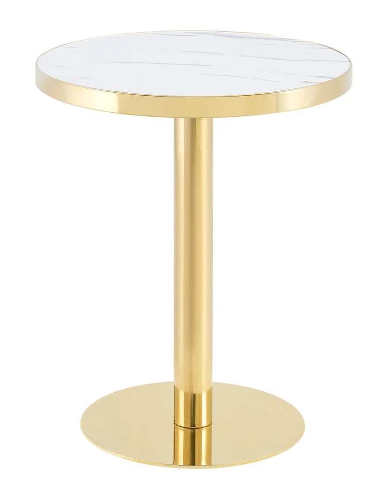 Table de salle à manger ronde effet marble blanc, acier inoxydable doré 60x60x74cm BENCHMAX