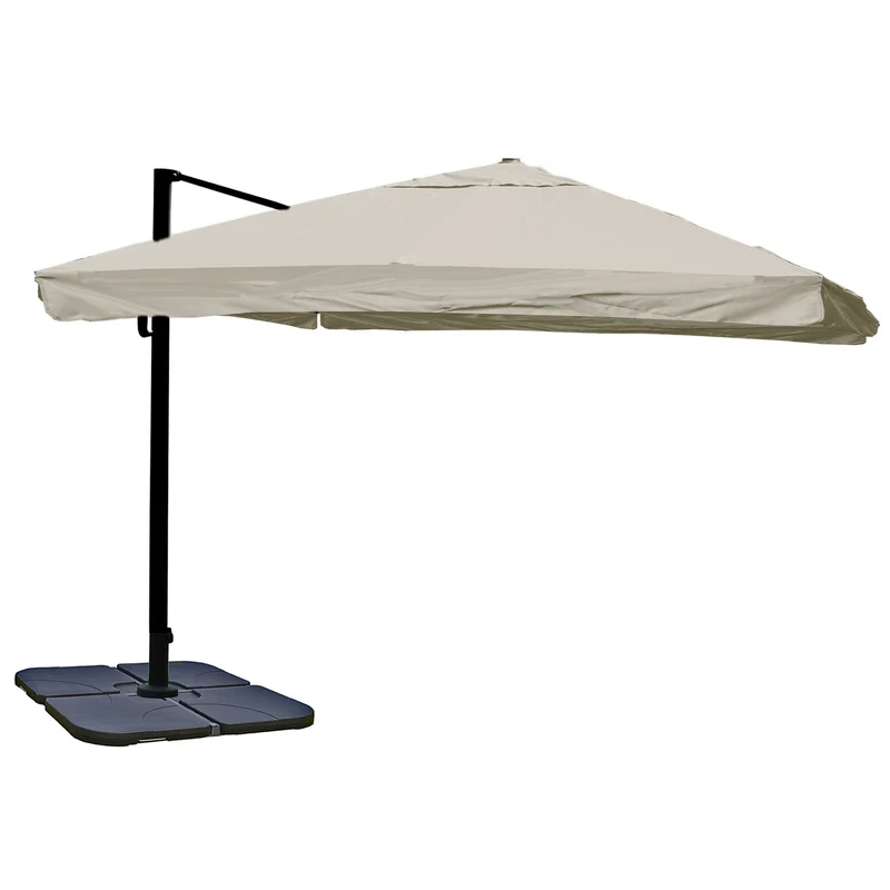Parasol déporté rectangulaire 3 x 4 m orientable inclinable hauteur 255 cm avec pied aluminium acier polyester crème gris 04_0007988