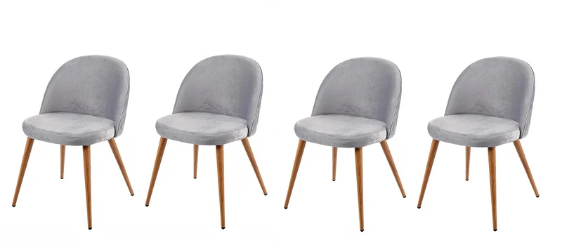 Lot de 4 chaises de salle à manger tissu velours gris clair en bois style rétro CDS04518