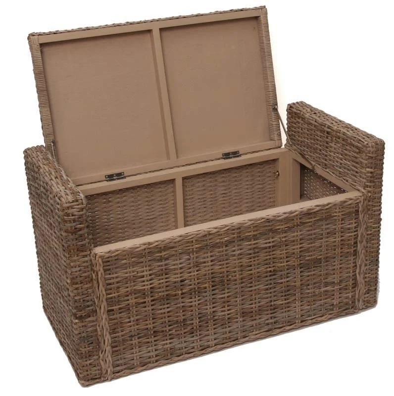 Banc banquette / coffre de rangement en rotin kubu gris BAN04017