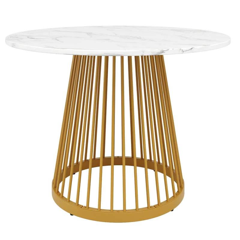 Table à manger ronde effet marbre blanc, pieds dorés 80x80x76cm ARMOIREDESIGN