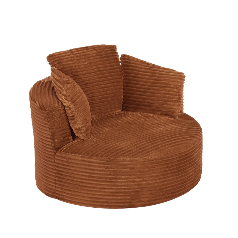 Fauteuil rond lounge en velours côtelé orange, assise profonde ADJUSTIRONSTYLE