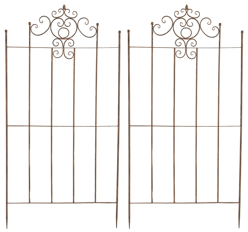 Lot de 2 treillis support pour plantes grimpantes métal marron vieilli 10_0003843