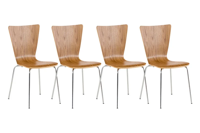 Lot de 4 chaises de cuisine salle à manger empilable en bois chêne et structure stable à quatre pieds en métal 10_0003163