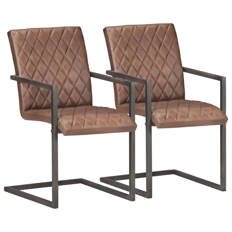Lot de 2 chaises de salle à manger cuisine cantilever design rétro cuir véritable marron CDS020348