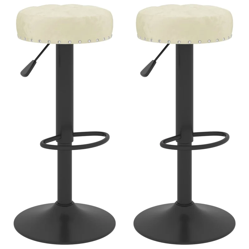 Lot de 2 tabourets de bar chaises hautes avec repose-pied intégré en velours crème DEC029668
