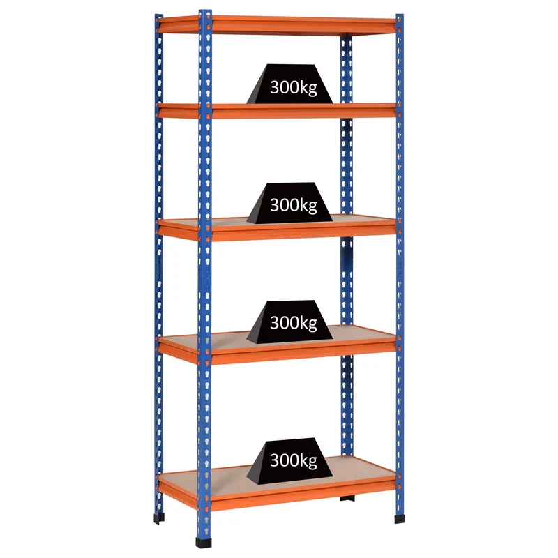 Étagère de garage 5 niveaux 80 x 40 x 182 cm charge 1500 kg étagères réglables industriel antibasculement en acier bleu 21_0006380