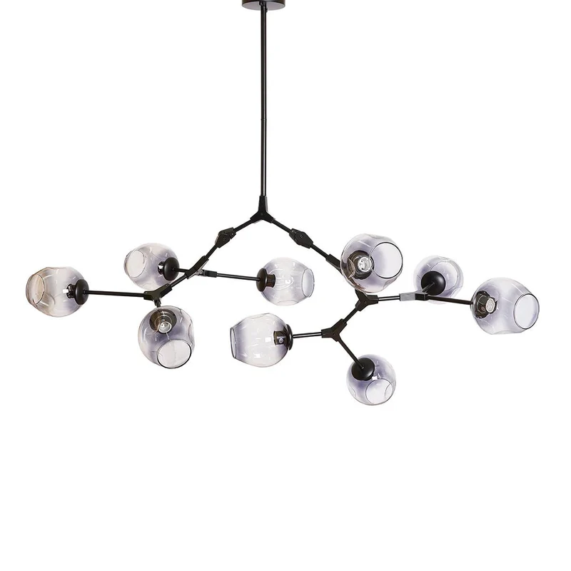 Lámpara de techo 9 brazos acero negro y cristal gris Chandelier