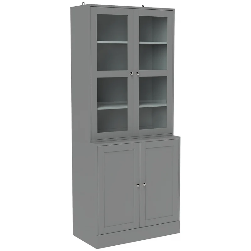 Bibliothèque vitrine salon 76 x 40 x 178,5 cm étagères réglables sangles anti-basculement contemporain épuré en MDF gris 21_0002478