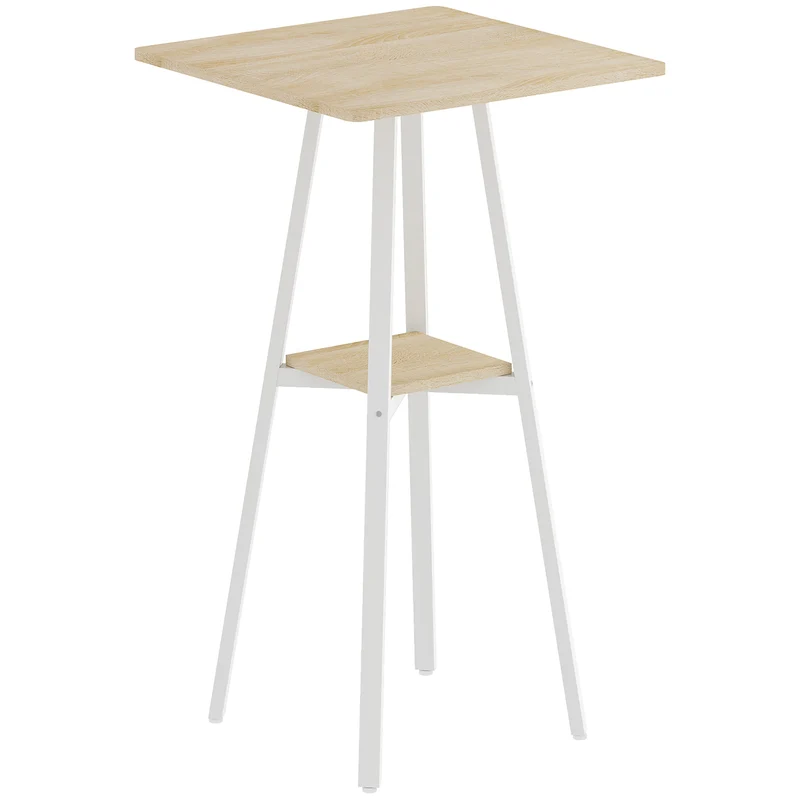 Table de bar carrée mange-debout 55 x 55 x 95 cm avec étagère utile pieds réglables moderne épuré en mélamine blanc 21_0003358