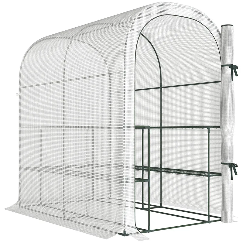 Serre de jardinage avec étagères 123 x 187 x 189 cm protection anti uv porte enroulable contemporain en acier blanc 21_0005591