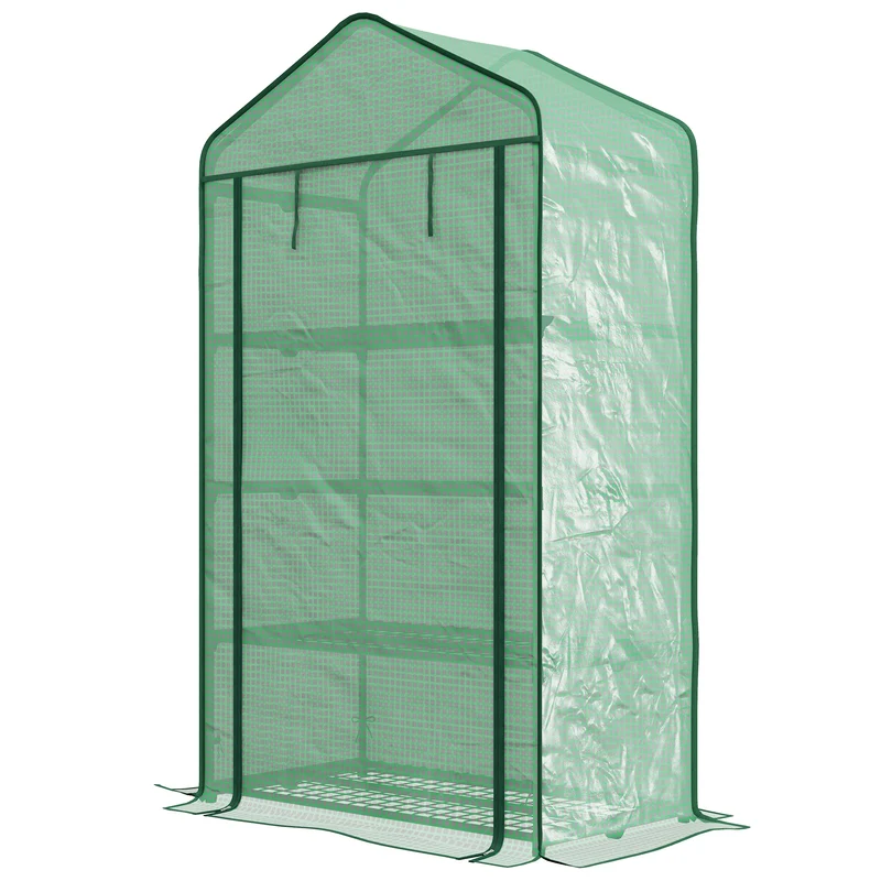 Serre de jardin 4 niveaux 90 x 49 x 160 cm protection intempéries fermeture zippée utile moderne en acier galvanisé vert 21_0004344