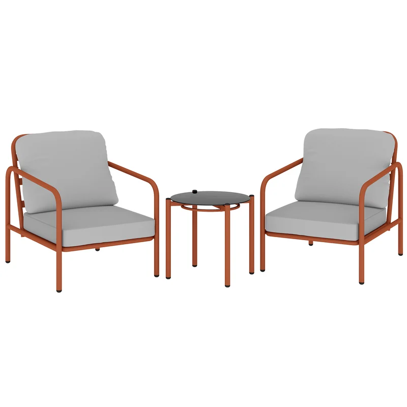 Salon de jardin extérieur 63 x 77 x 76 cm coussins épais housses amovibles moderne cosy pour patio en acier rouge vineux 21_0005372