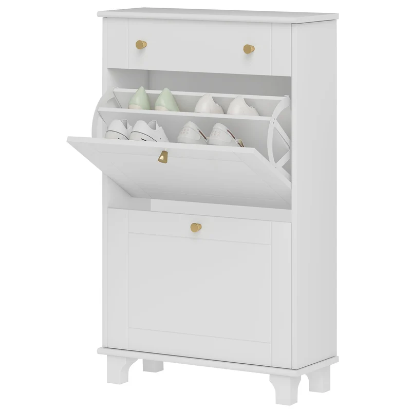 Meuble à chaussures entrée étroit 60 x 23.5 x 98.5 cm rangement 8 paires étagères réglables moderne épuré en MDF blanc 21_0002674