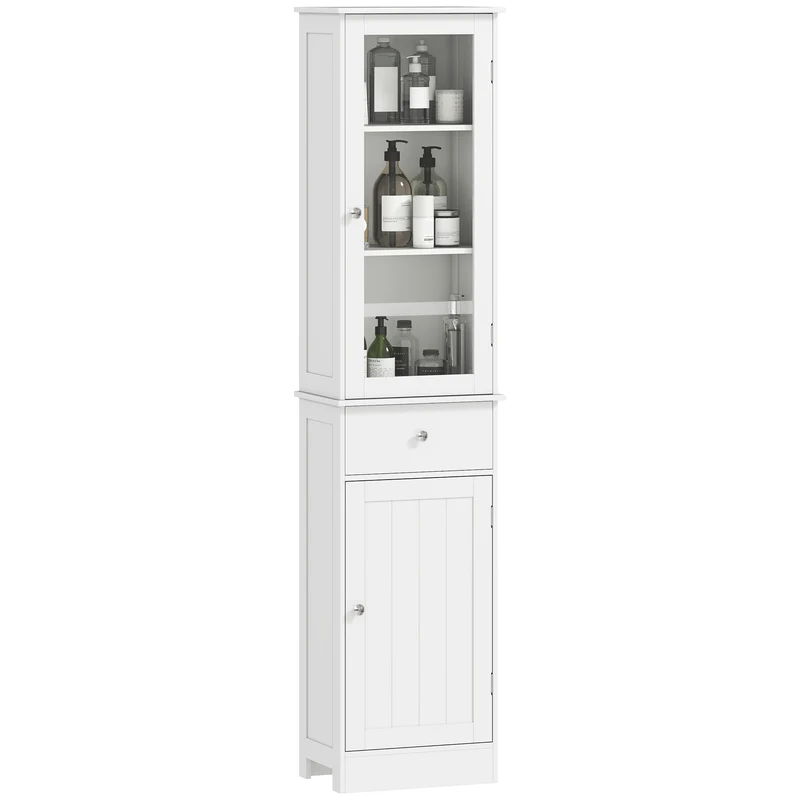Meuble colonne de salle de bain 40 x 27 x 171.5 cm gain de place multi rangements pratiques moderne épuré en MDF blanc 21_0001882