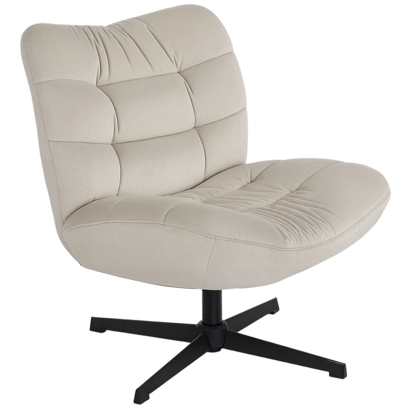 Fauteuil pivotant de salon sans accoudoirs 70 x 80 x 82 cm assise large rembourrée 360° minimaliste en chenille crème 21_0003591