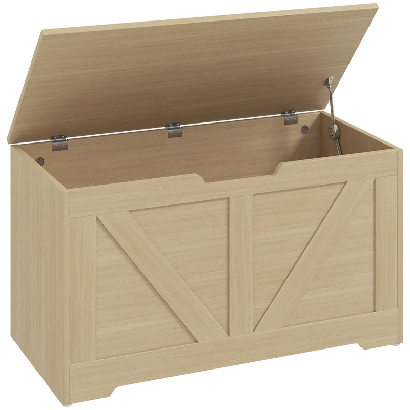 Banc de rangement 80 x 40 x 45 cm charnière de sécurité supporte 136 kg rustique en panneaux de particules bois naturel 21_0002945