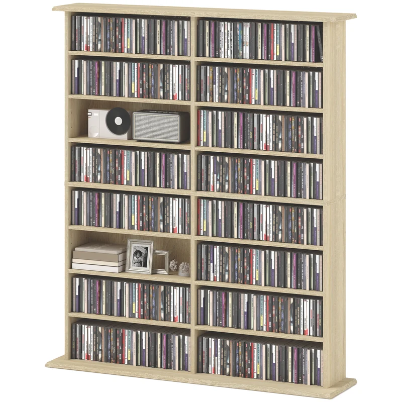 Étagère de rangement pour cd et dvd 106 x 24 x 126 cm capacité 720 cd moderne en panneau de particules bois naturel 21_0002515