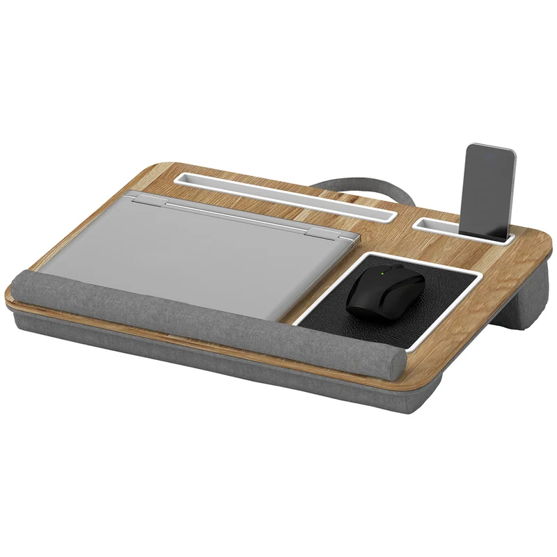Support ordinateur portable lit 55,5 x 37 x 9 cm fente tablette téléphone repose-poignet confortable moderne en MDF chêne 21_0006369