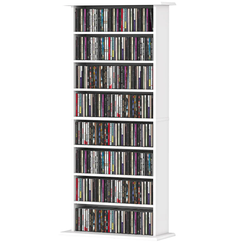Meuble de rangement pour cd et dvd 58 x 24 x 126 cm 360 cd étagères réglables moderne en panneau de particules blanc 21_0002522