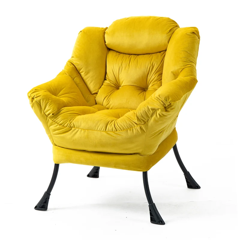 Fauteuil rembouré tissu jaune en pieds métal poche latérale 75x80x85cm BOOKCASEEDGE