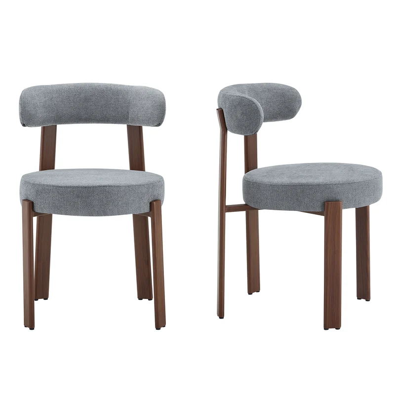 Lot de 2 chaises de salle à manger tissu gris dossier incurvé CLASSICBIRCHONE