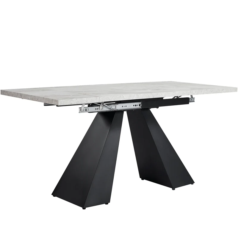 Table à manger extensible effet marbre gris, pieds en acier 99-159×74cm WETLAND