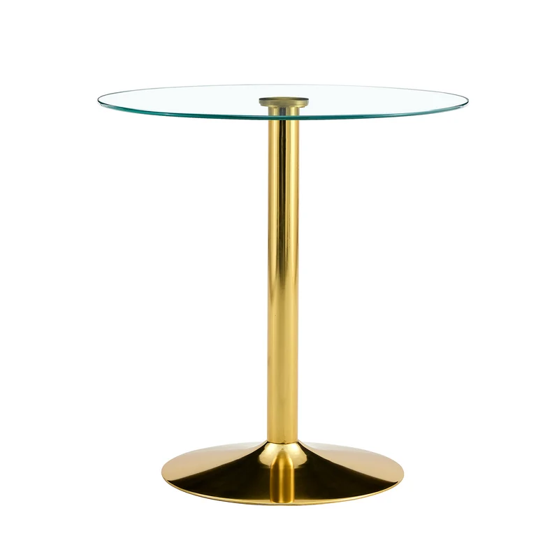 Table de bar ronde en verre trempé base doré, mange debout, 89x89x92cm ALUMINUMOTTOMAN