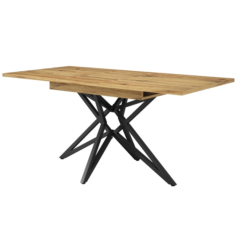 Table de salle à manger extensible effet bois, pieds étoile métal noir, 120-160x80 cm ARMOIREFLOW