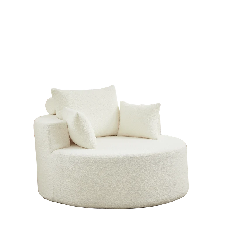 Fauteuil simple en chenille beige avec coussins, mousse sans montage BENCHWICKER