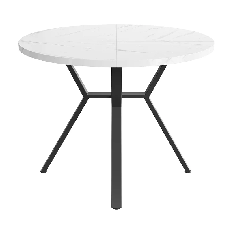 Table de salle à manger ronde effet marbre blanc et piètement X métal noir 100x100cm NICKELNEST
