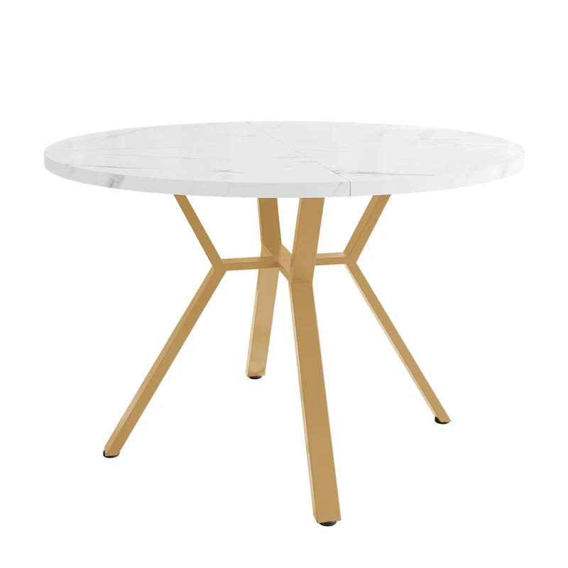 Table de salle à manger ronde effet marbre blanc et métal doré 100x100cm CHROMECREST