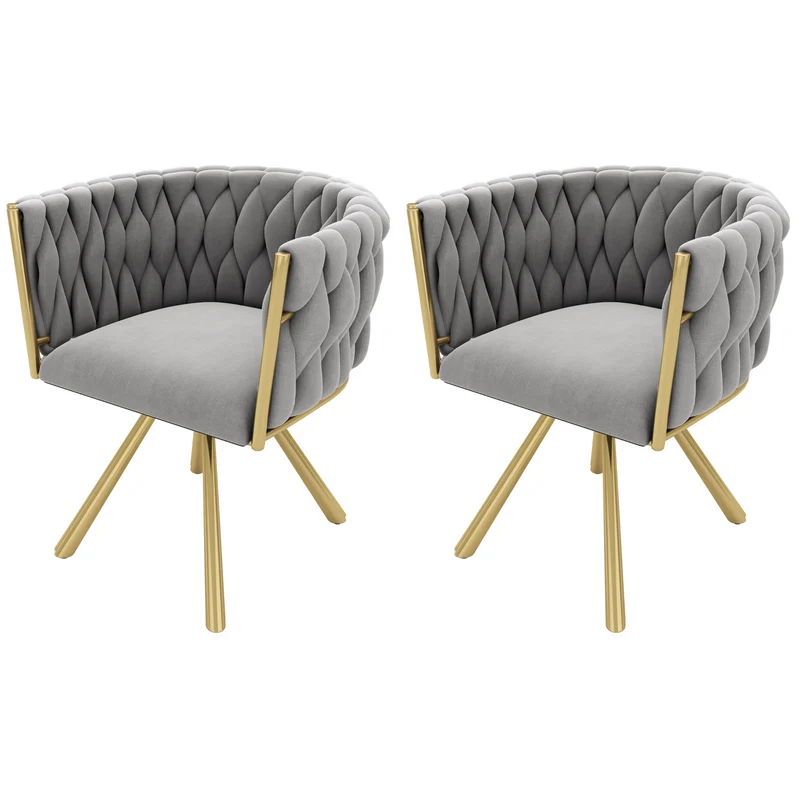 Lot de 2 chaises de salle à manger pivotant 360° velours gris matelassé et base doré EPICUTICL