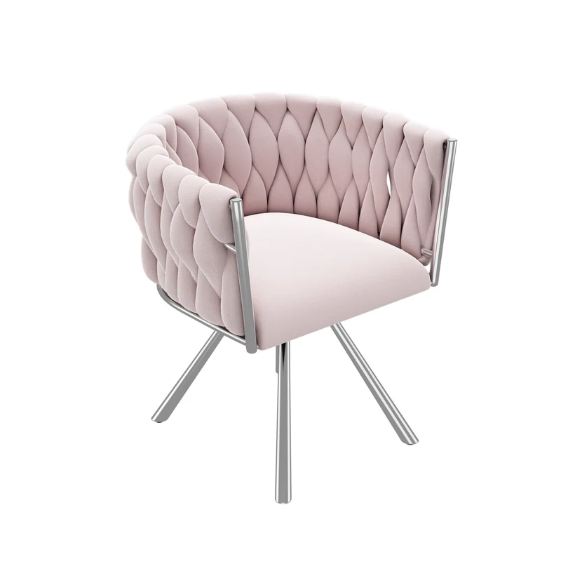 Fauteuil pivoitante 360° velours rose, chaise de bureau ou coiffeuse base en acier RETICULIN