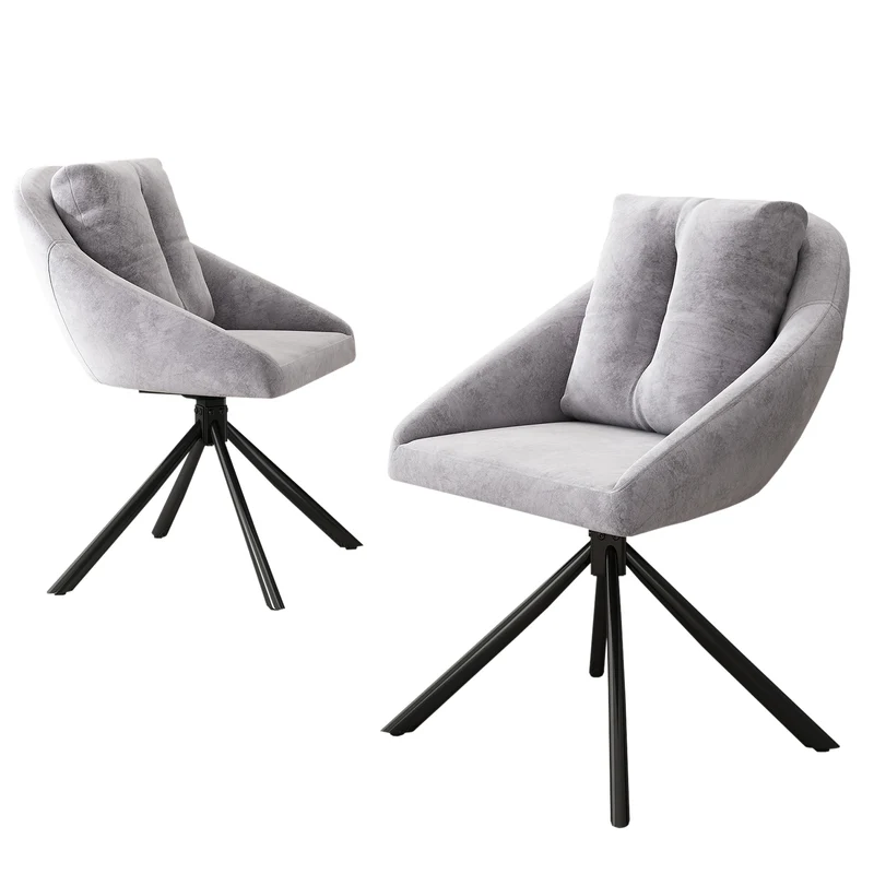 Lot de 2 chaises de salle à manger velours gris pivotant piètement noir et coussin ILTURS